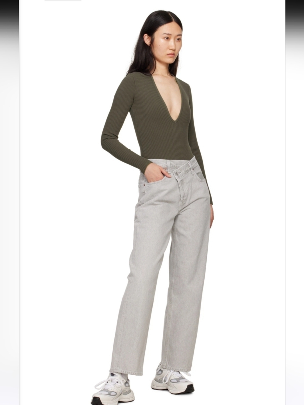 AGOLDE Criss Cross High Waist Straight Leg Jeans Light Gray Size 27